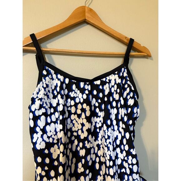 Maxine Of Hollywood Size 8 Faux Tankini Tone Piece Swimsuit Black Two Tone Dots - Picture 3 of 11